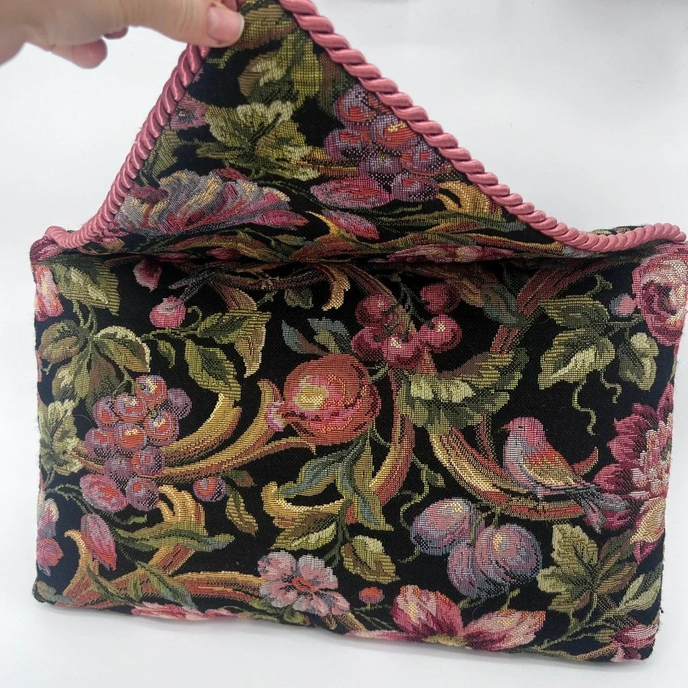 Tapestry Throw Pillows SET of 2 Black Floral Bird Dark Whimsy Boho Cottage‎ Core